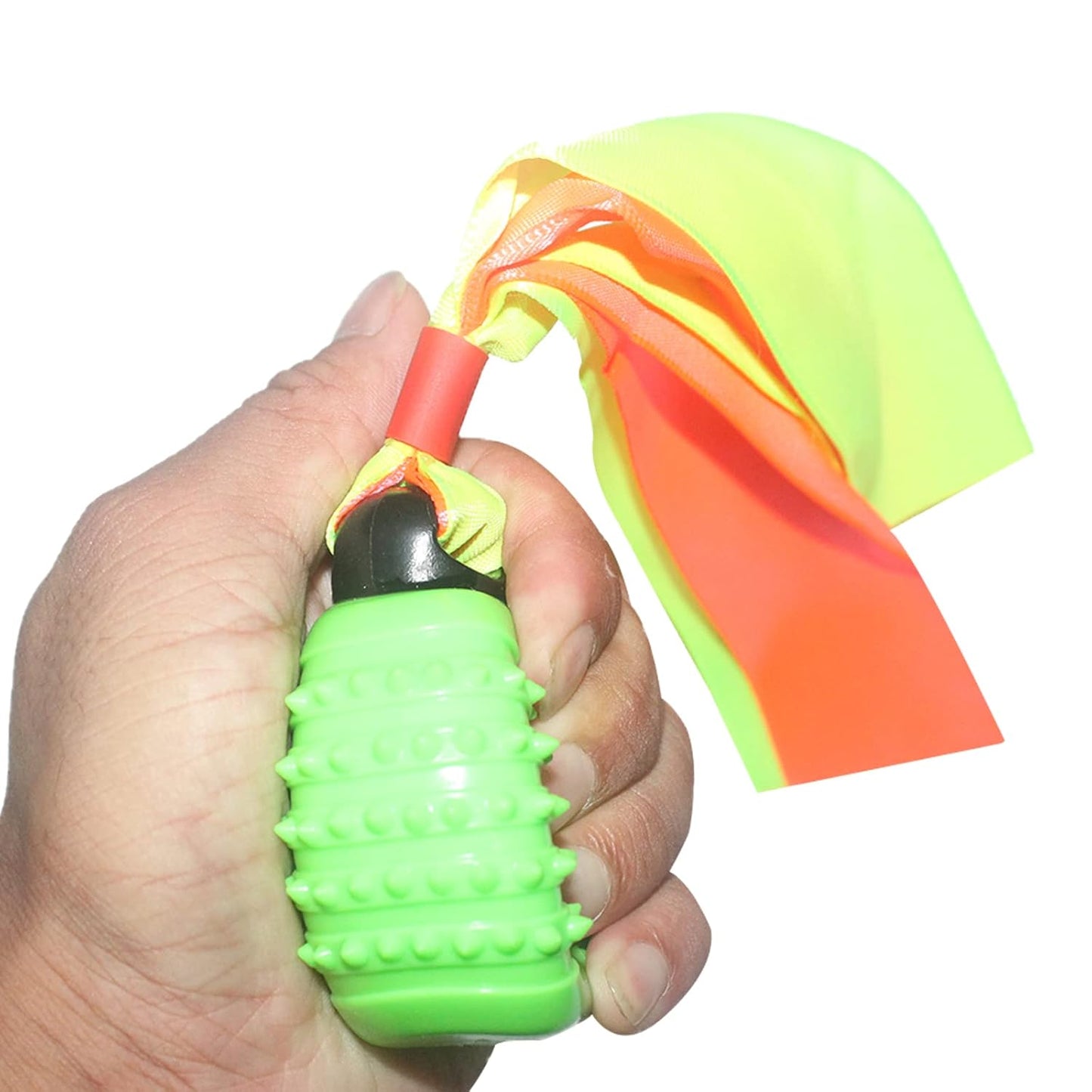 Squeaky Dog Toy TPR  Ball , Ribbon Tails Blue