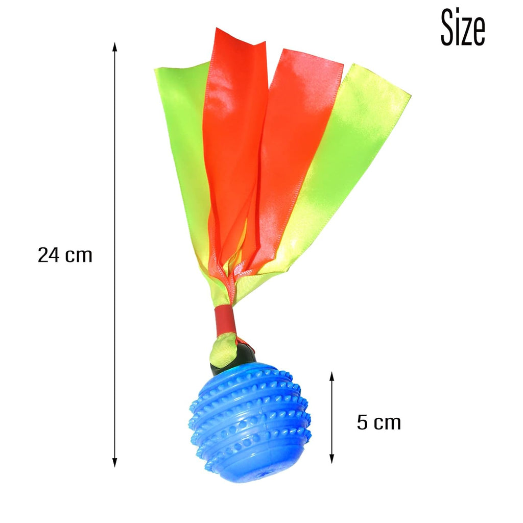 Squeaky Dog Toy TPR  Ball , Ribbon Tails Blue