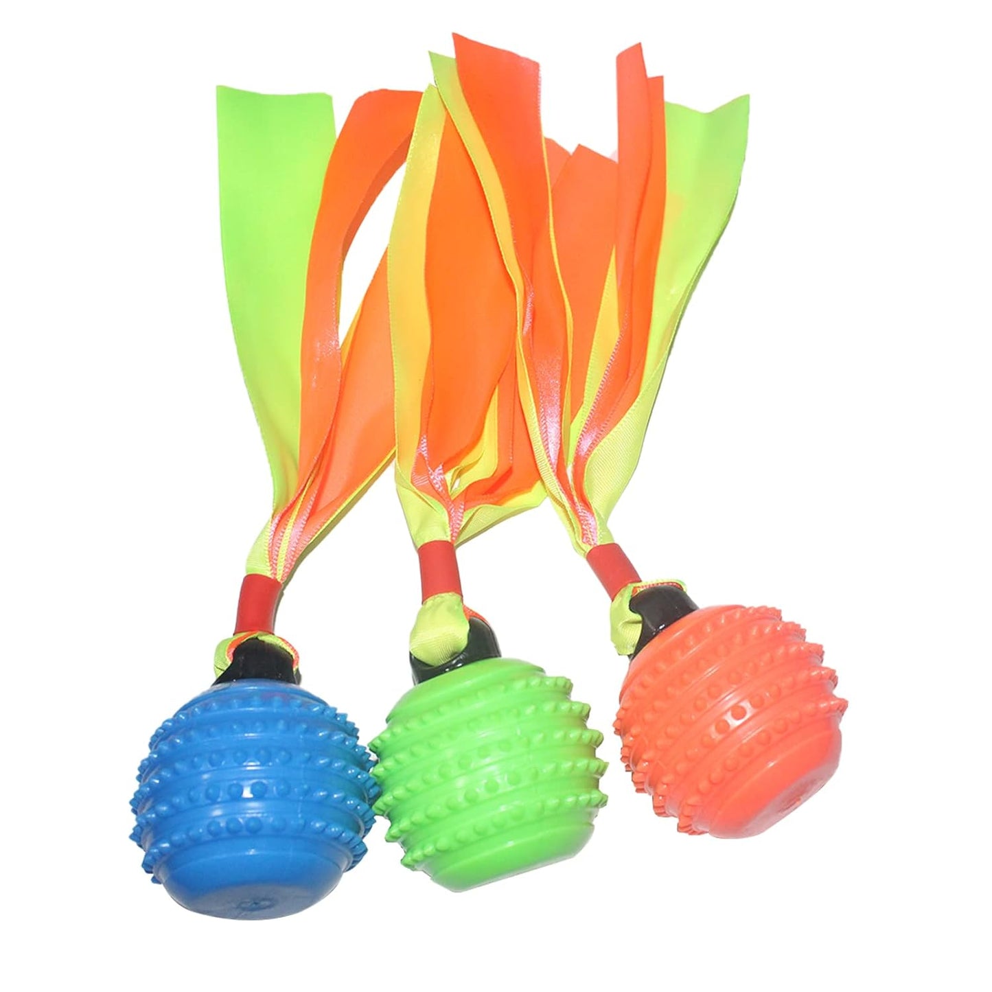 Squeaky Dog Toy TPR  Ball , Ribbon Tails Blue