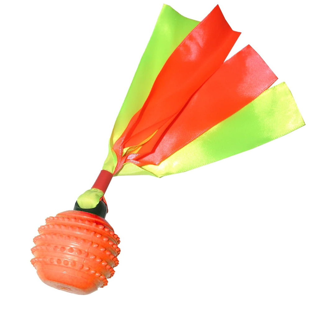 Squeaky Dog Toy TPR  Ball , Ribbon Tails (Orange)