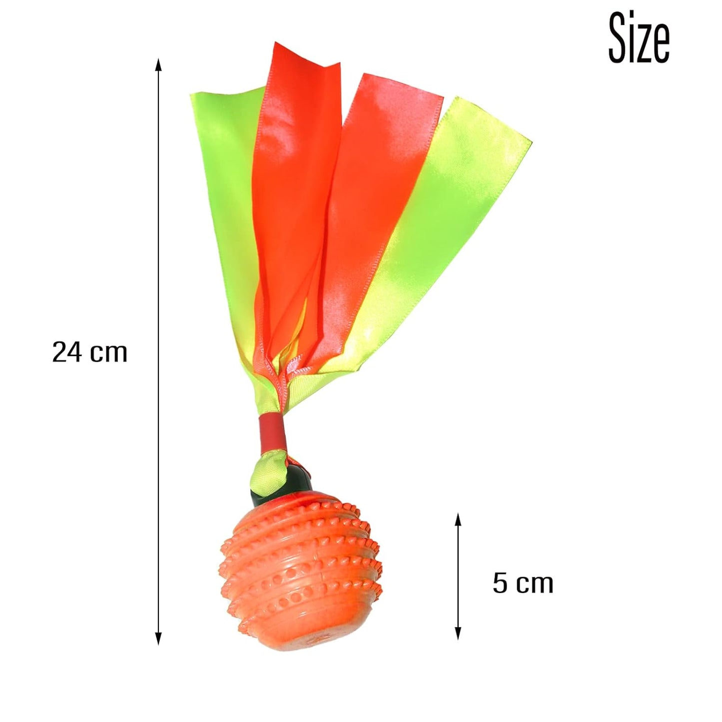 Squeaky Dog Toy TPR  Ball , Ribbon Tails (Orange)