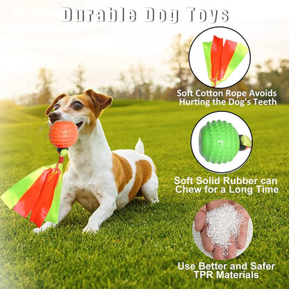 Squeaky Dog Toy TPR  Ball , Ribbon Tails (Orange)