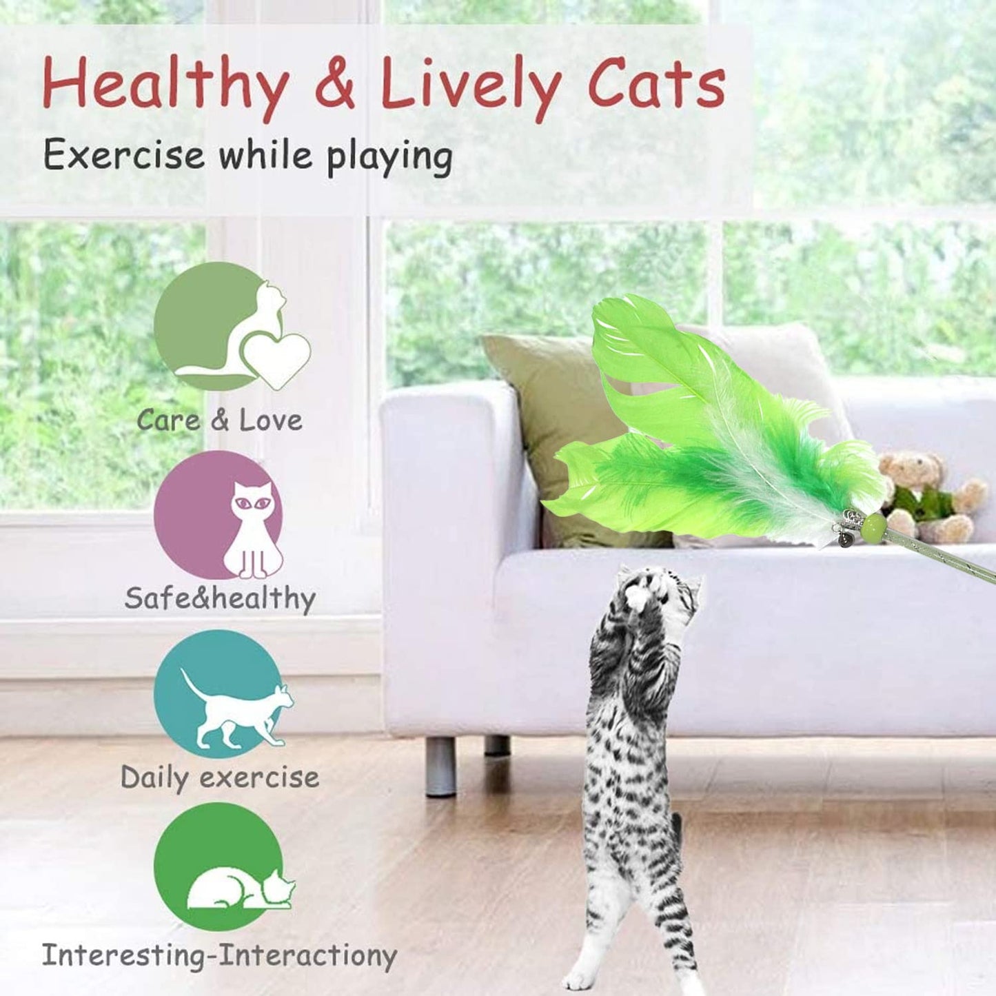Feather Spring Bell Cat Stick