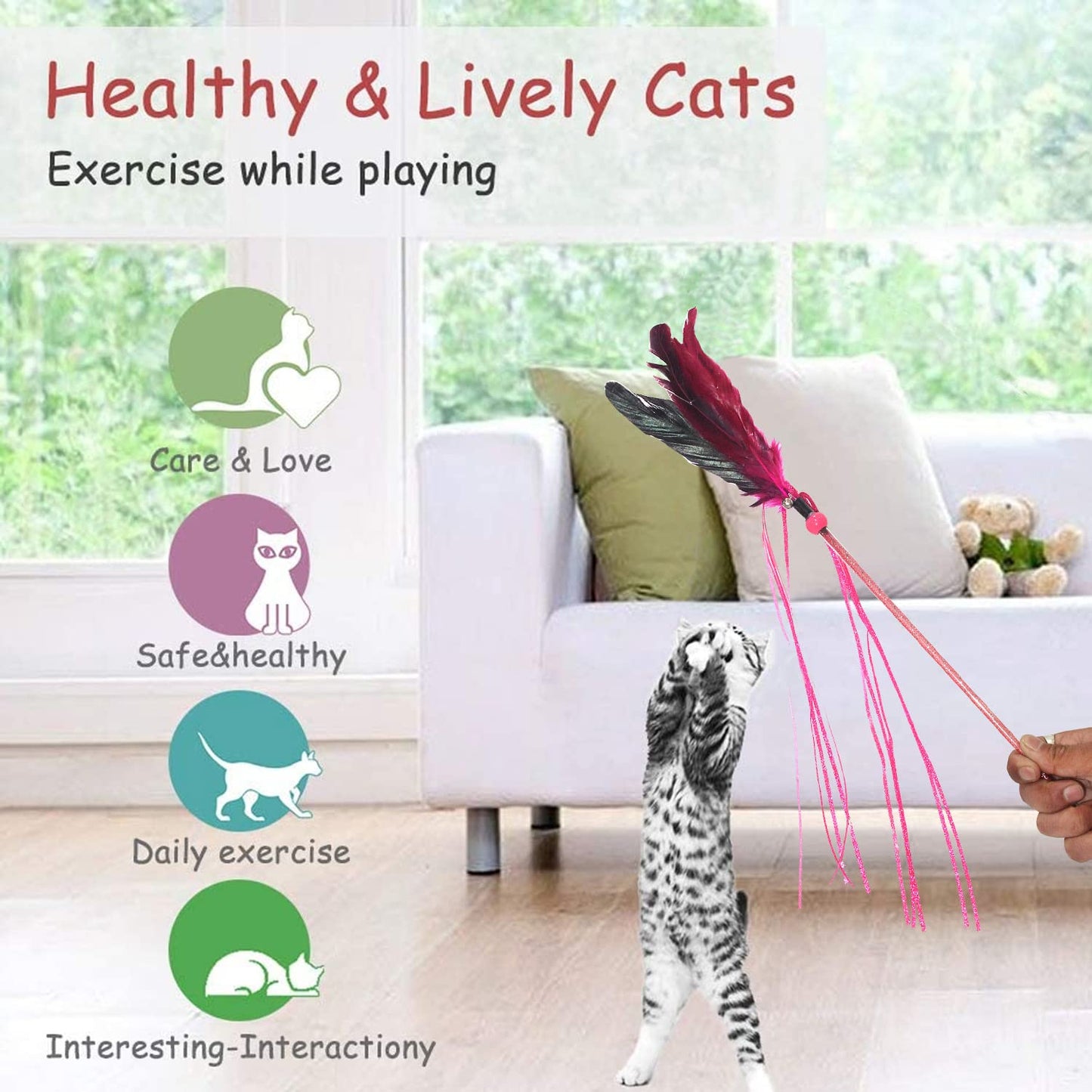 Pearl Tassel Feather Cat Wand