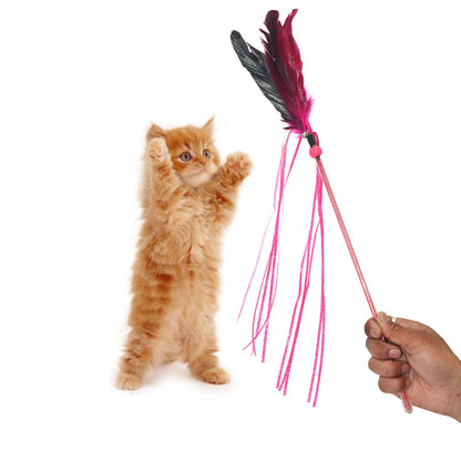 Pearl Tassel Feather Cat Wand