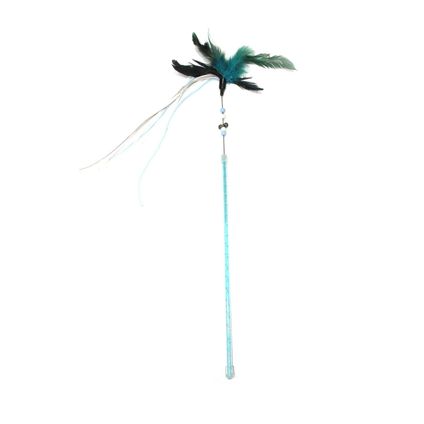 Pearl Ribbon Feather Cat Wand
