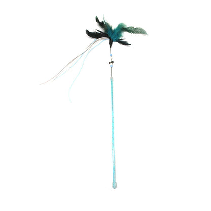 Pearl Ribbon Feather Cat Wand
