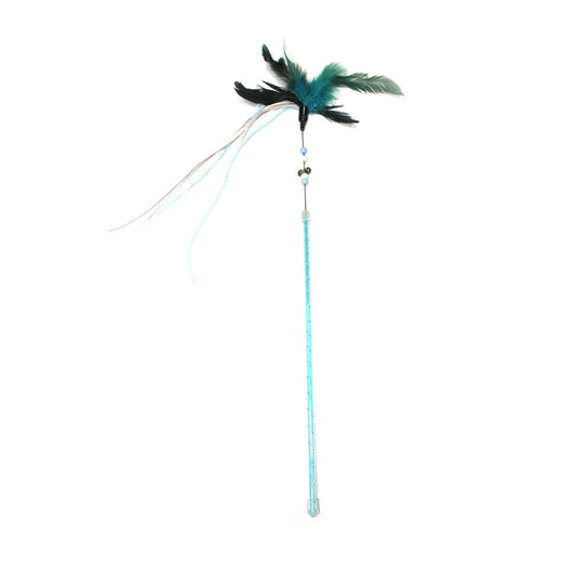 Pearl Ribbon Feather Cat Wand