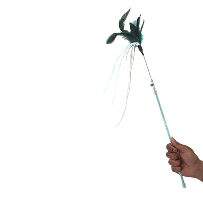 Pearl Ribbon Feather Cat Wand