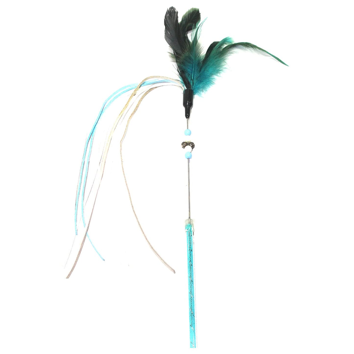 Pearl Ribbon Feather Cat Wand