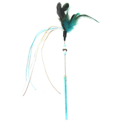 Pearl Ribbon Feather Cat Wand