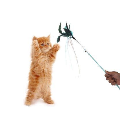 Pearl Ribbon Feather Cat Wand