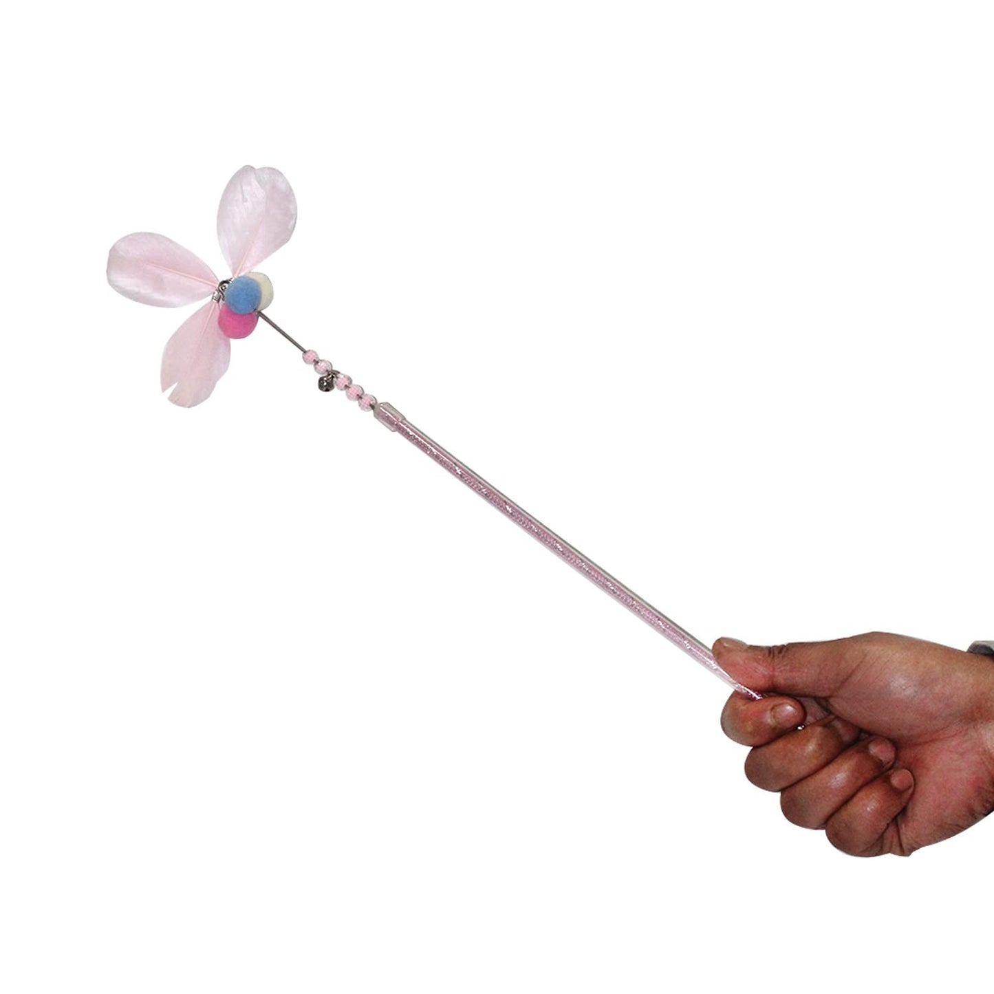 Pink Feather Bell Cat Wand