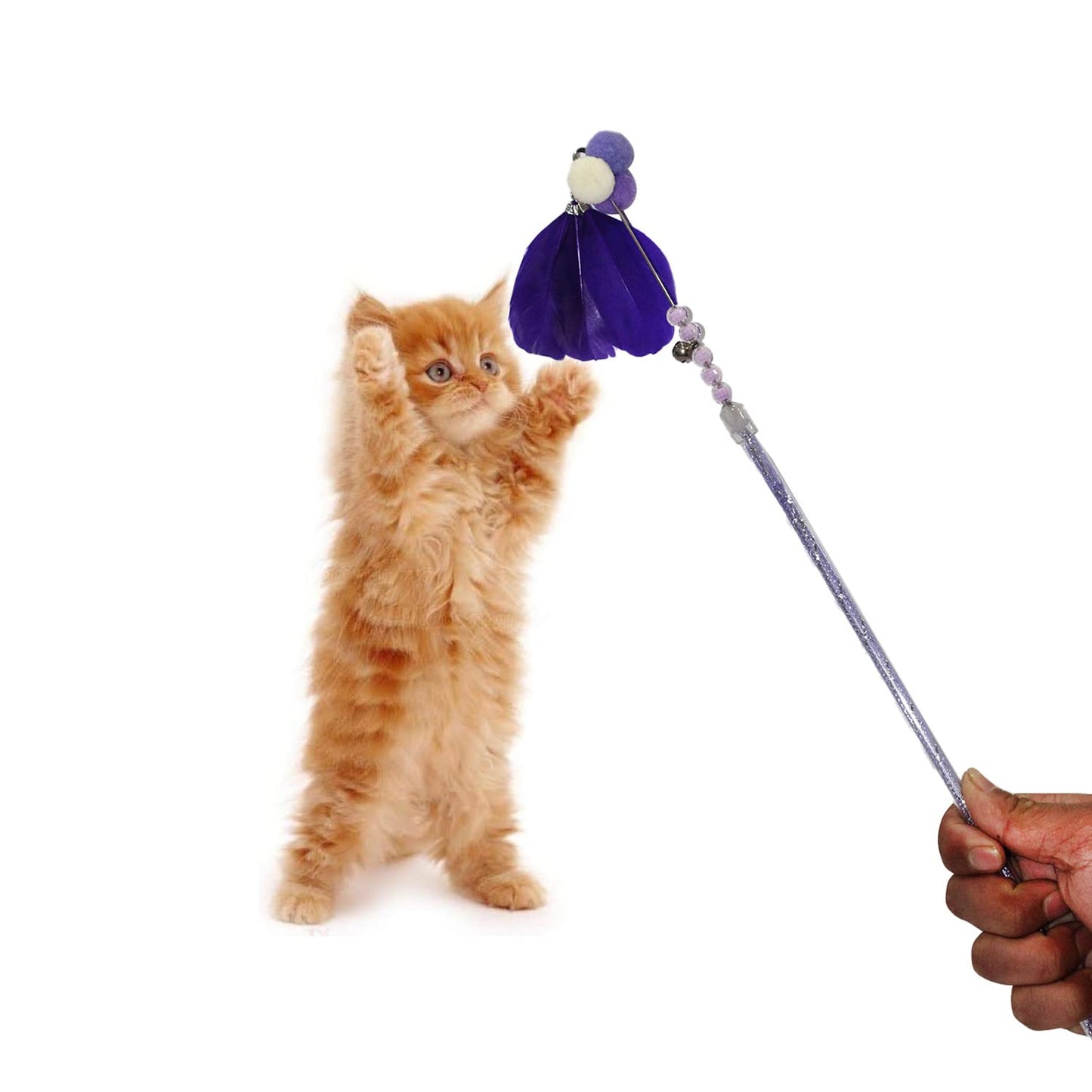 Purple Feather Bell Cat Wand