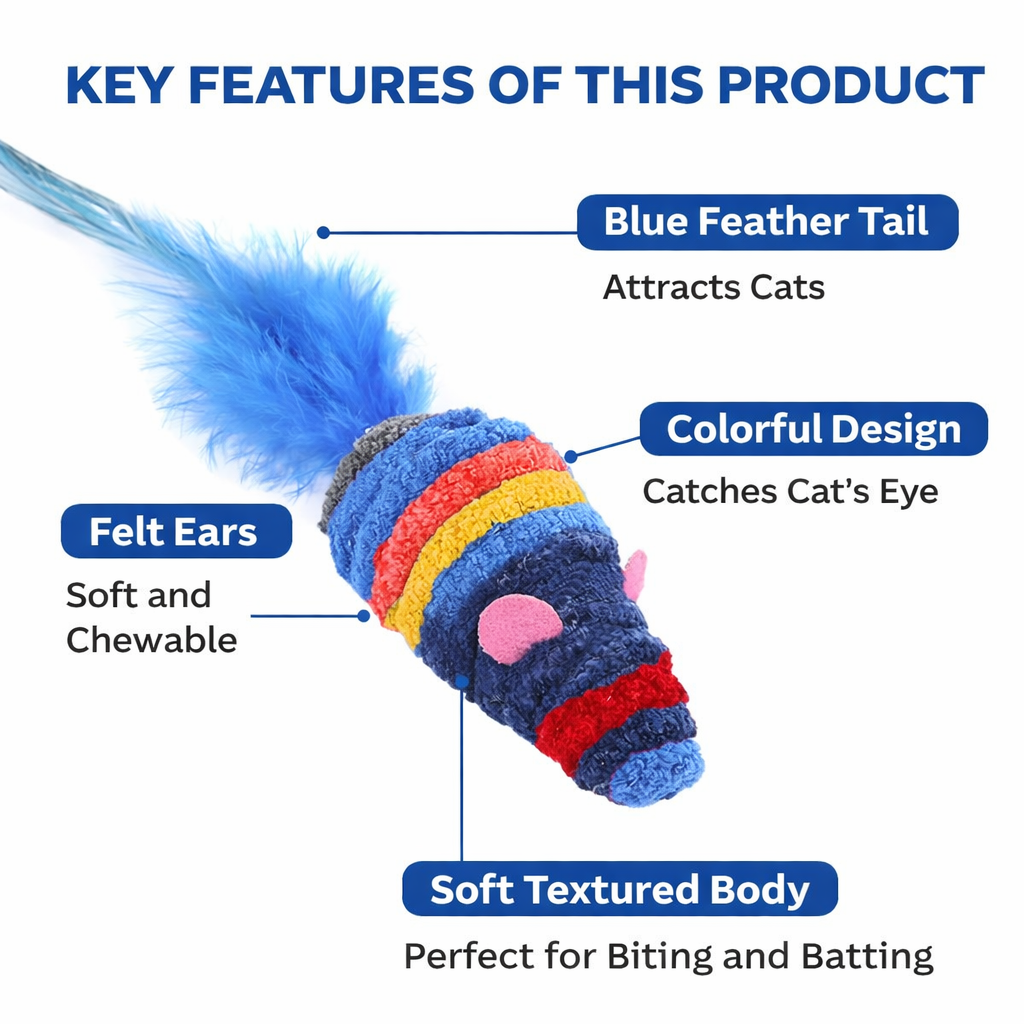 Colorful Plush Feather Mouse Toy