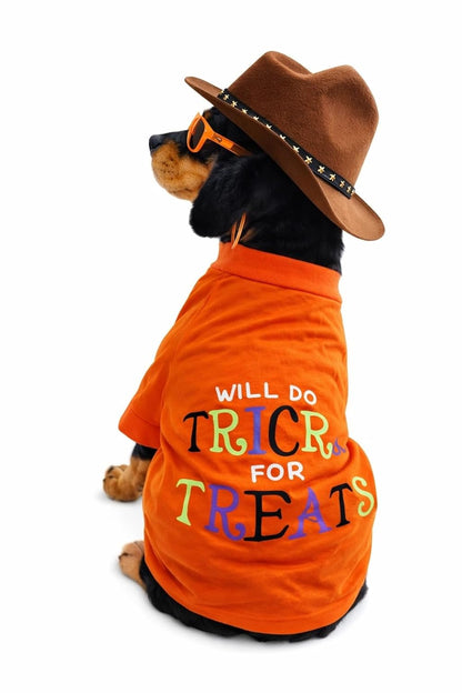 Dog T-Shirt Costume “Will Do Trick for Treats”