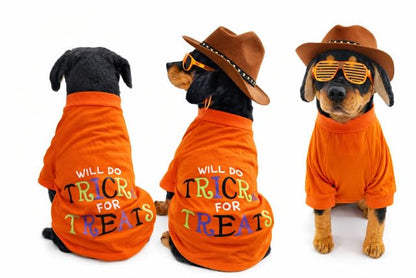 Dog T-Shirt Costume “Will Do Trick for Treats”