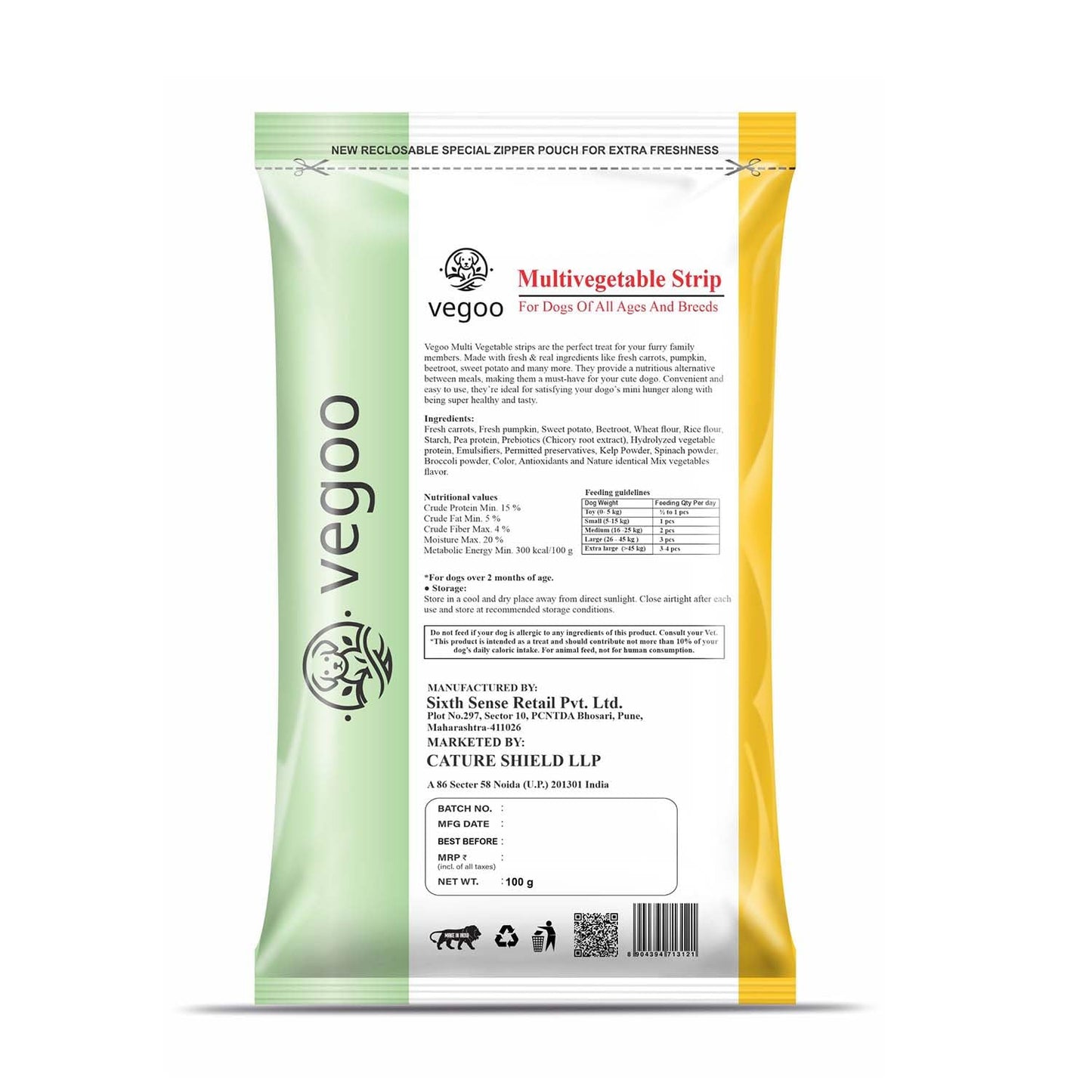 Strips - 100g Pure Vegetarian Dog Food (Mix Vegetables)