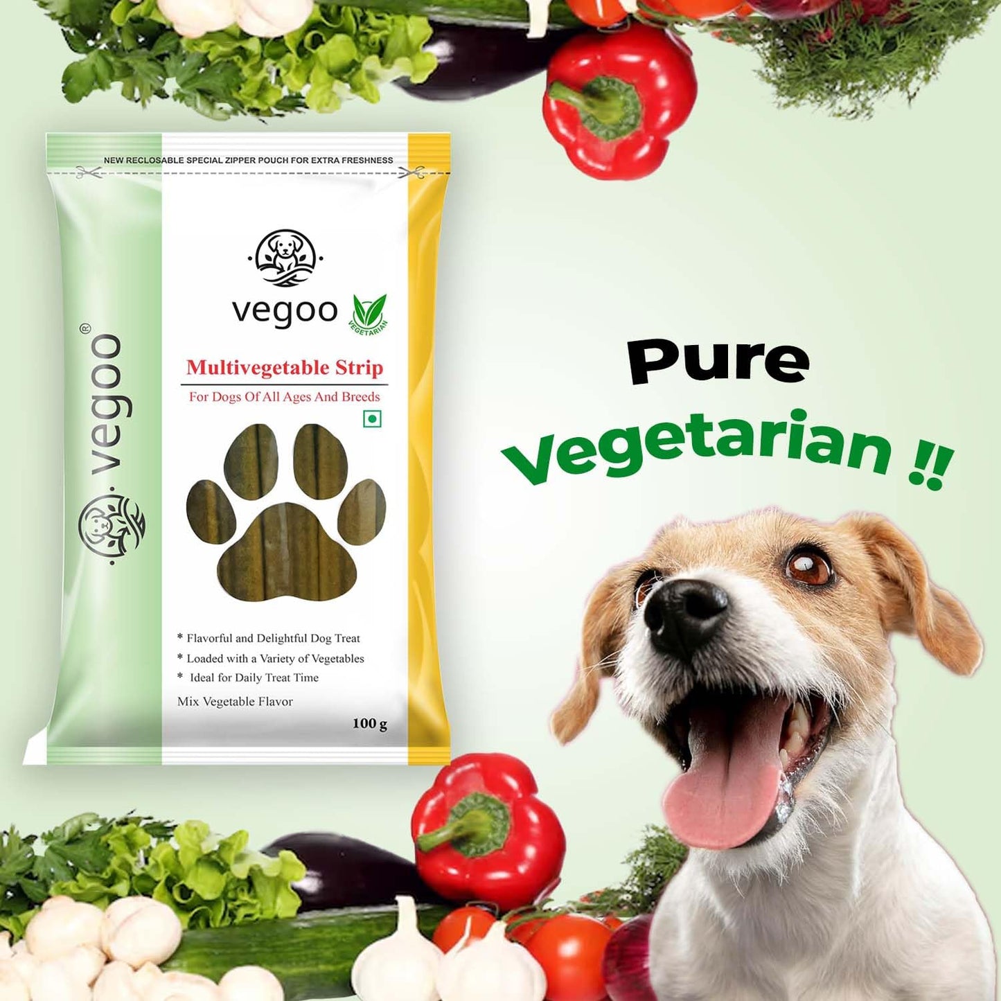 Strips - 100g Pure Vegetarian Dog Food (Mix Vegetables)